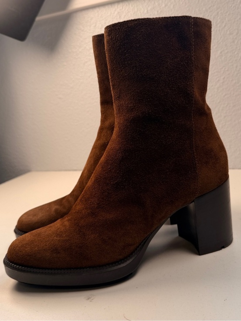 Aquatalia Ulyssa Brown Suede Square Toe Block Heel Ankle Boots 9.5 NWOB